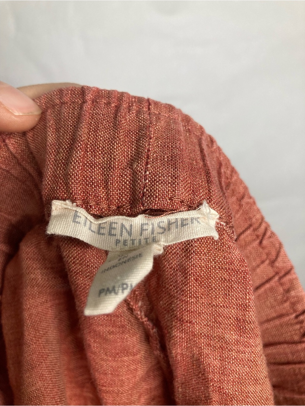 Eileen Fisher Petite Medium Organic Linen Pants Clay Elastic Waist Wide Leg PM - Picture 2 of 7